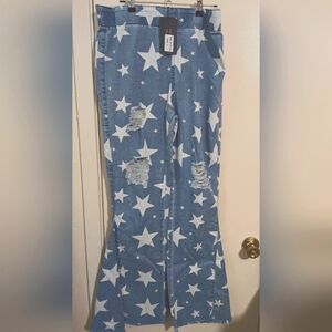 Lucky & Blessed Distressed Star Bell Bottoms Jeans